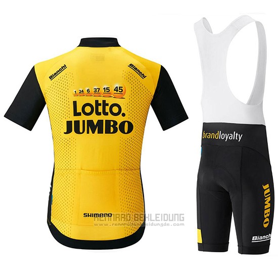 2018 Fahrradbekleidung Lotto NL Jumbo Gelb und Shwarz Trikot Kurzarm und Tragerhose